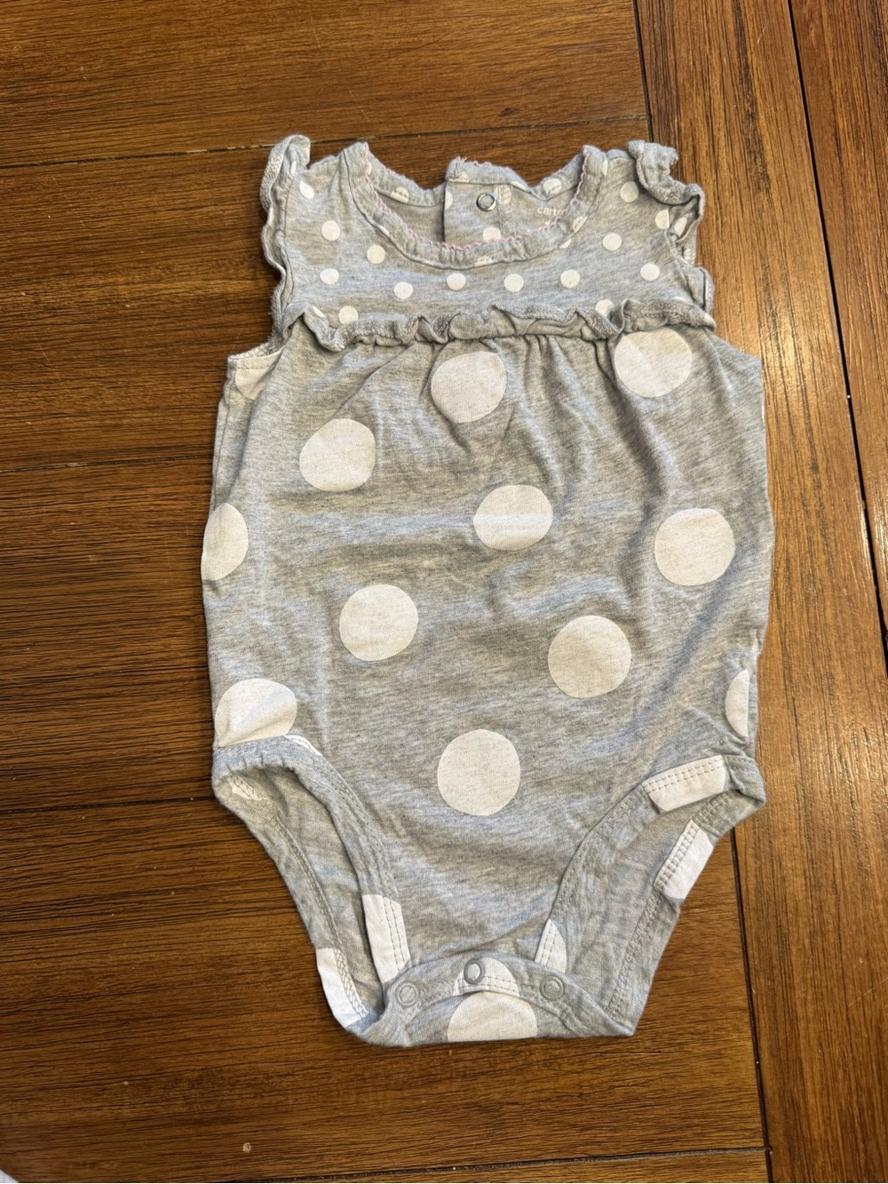 Carter's Gray Polka Dot Snap-Front Onesie with Pink Trim
